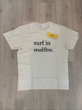 Unbranded Cream "Surf in Malibu" Short Sleeve Graphic Tee